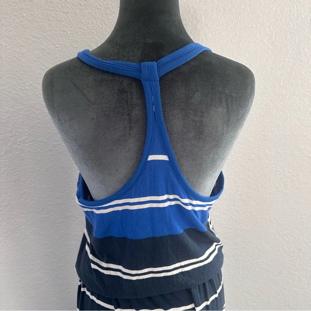 Athleta Blue Striped Racerback Midi Dress Drawstring Waist Size S - Picture 5 of 11